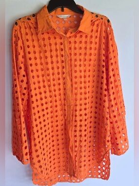 Adiva Red Perforated Button-Down Top